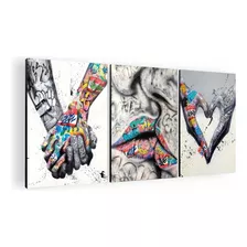 Cuadro Decorativo Mural Triptico Human Love 90x42 Cm