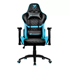 Silla De Escritorio Cougar Armor One Gamer Ergonómica Negra Y Sky Azul Con Tapizado De Cuero Sintético