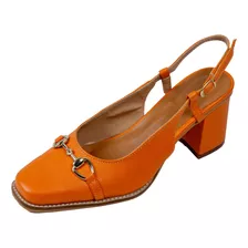 Slingback Sandália Feminina Salto Bloco Scarpin Salto Médio