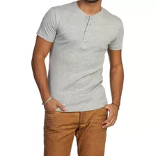 Camiseta Henley Masculina Jsilver Slim Manga Curta 4 Botões 