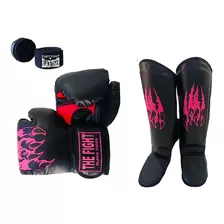 Kit Muay Thai Feminino:luva+caneleira+bandagem