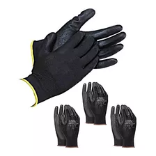 Guantes Negros Poliuretano X3 Pares Mecanico Seguridad Moto