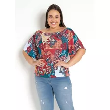 Blusinha Plus Size Manga Ampla Ombro A Ombro Estampada