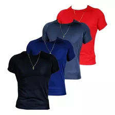 Kit 4 Camisas Masculina Blusa Academia Fitness Slim 