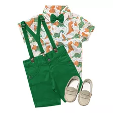 Conjunto Social Dinossauro Dino Infantil Menino Verde Luxo