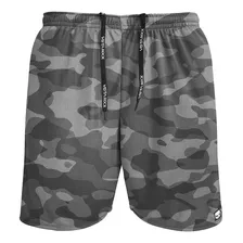 Bermuda Dry Fit Camuflado Cinza Treino Academia Corrida