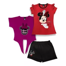 Conjunto 2 Blusas + Short Original Disney Minnie Mouse