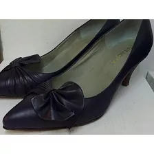 Zapato Stiletto Cuero Violeta De Natacha Con Moño Nuevos