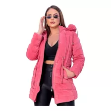 Jaqueta Parka Aveludada Forrada Premium Com Capuz Inverno