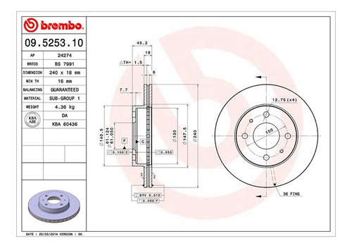 Disco Delantero Nissan Sentra Base 1989-1990 Brembo Foto 2