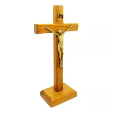 Crucifixo De Mesa Madeira Clara 18 Cm