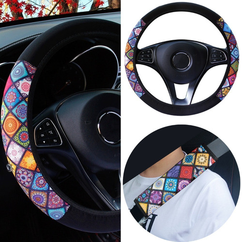 Kit Funda Cubre Volante Accesorio Auto Mujer Azulejo Mosaico Foto 3