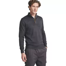 Sweater Davos, Medio Cierre, Hombre,algodón Gris Topo Equus