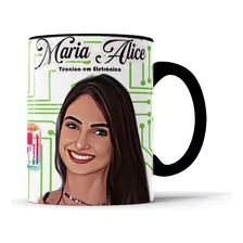 Caneca Com Caricatura Personalizada Profissões Alça Preta