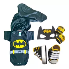 Kit 4 Pçs Body Com Capa + Tênis + Máscara + Bracelete Batman
