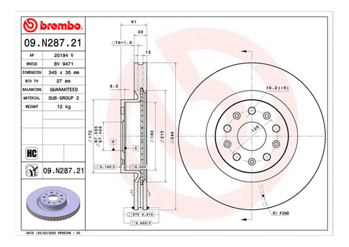 Par Discos Brembo Chevrolet Camaro Ss 2016-2020 Delantero Foto 2