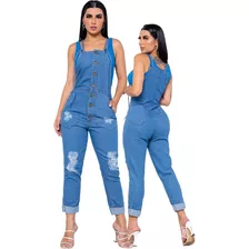 Calça Jeans Jardineira Macaquinho Macacao Moda Feminina Full