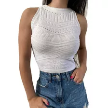 Cropped Trico Modal Premium Feminino Florzinha Sem Mangas