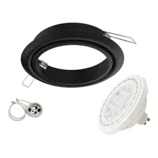 Spot Embutido Ar111 Led Movil Negro Con Zocalo Con Lampara