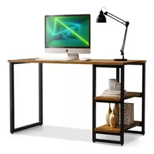 Mesa Home Office C/prateleiras Metal Cor Preto/canela