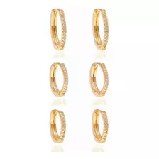 Trio Brincos Argolas Feminino Semijoias Banhado Em Ouro 18k 