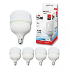 Kit 5 Lampadas Led 30w Bulbo E27 6500k Branco Frio - Kian