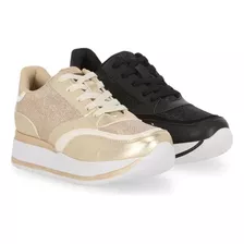 Tenis Dama Casual Negro Y Oro Slim On Duo Pack 223