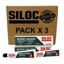 Acero Liquido Siloc 57g Epoxi Suelda Rellena Pega - Pack X3