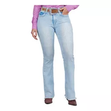 Calça Jeans Feminina Com Brilho Minuty Original Barra Flare