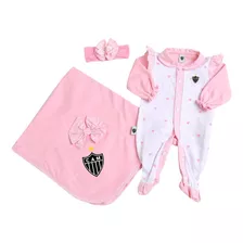 Kit Bebê Saída De Maternidade Atlético Mg Rosa Luxo Oficial 