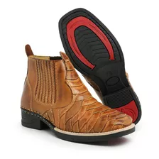 Bota Botina Country Escamada Bico Quadrado Masculina Escama