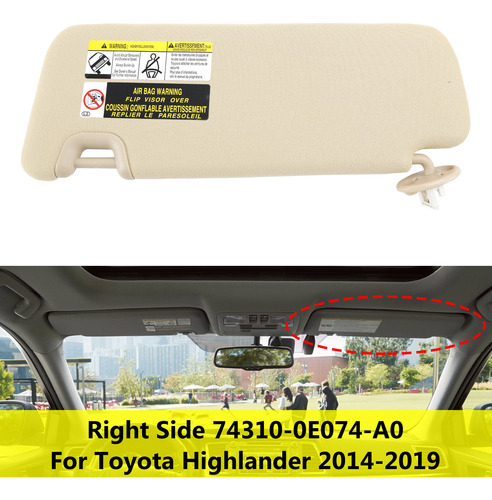 Visera Derecha Con Luz De Tocador Para Toyota Highlander 14- Foto 3