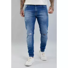Calça Jeans Skinny Arqueada Masculina Recorte No Joelho