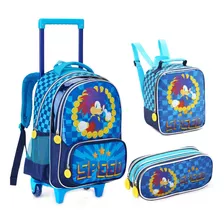 Kit Mochila Escolar Infantil Speed Sonic Com Rodinhas Grande