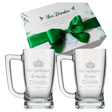 2 Caneca De Vidro Personalizada Para Dindo E Dinda - Jateada