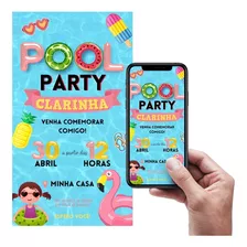 Convite Aniversário Digital Virtual Pool Party