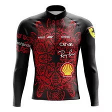 Camisa Maculina Ml Ferrari Mod Camiseta Ciclista Manga Longa