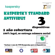 Kaspersky Antivirus 1 Año 3 Pc Windows Licencia Original