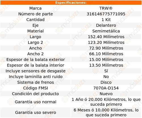 Balatas Semimetalicas Delanteras Gmc Jimmy 95/97 Trw Foto 2