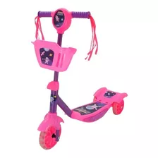 Patinete Infantil Musical Rosa 3 Rodas Luzes E Cestinha Cor Rosa Espacial Aventura No Espaço