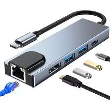 Adaptador Hub Macbook Air Tipo C A Internet/ 4k Hdmi/ 2 Usb