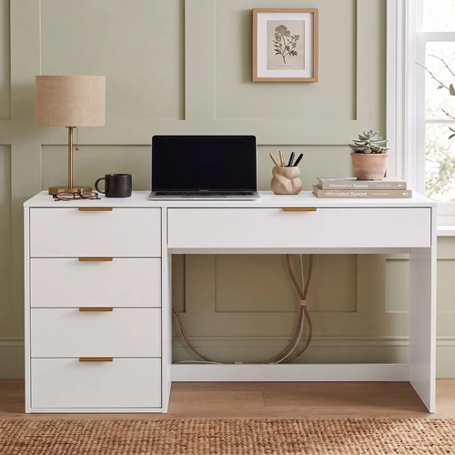 Mesa Escrivaninha Com E Porta Objetos Vita 5 Gavetas 136cm Branco