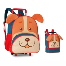 Mochila Rodinhas E Lancheira Escolar Infantil Cachorrinhos Cor Marrom-claro