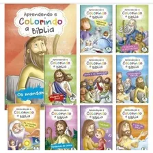 Kit Com 10 Livros Aprendendo E Colorindo A Bíblia Infantil Crianças Grande Mandamentos O Dilúvio E Aarca De Noé