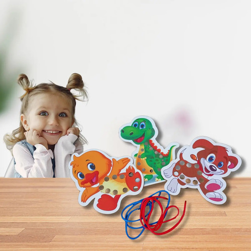 Kit De 3 Alinhavos De Madeira Infantil Bichinhos Divertidos