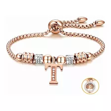 Pulseras Mujer Inicial Letra Pulcera Oro Rosado 18k Color Oro Rosa T