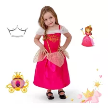 Fantasia Princesa Aurora Rosa Infantil Linda Saia Longa