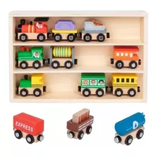 Kit Trenzinhos Locomotiva Carrinhos Madeira - Tooky Toy