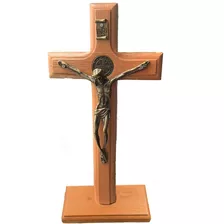 Cruz Crucifixo Madeira Maciça Mesa Mão São Bento Pequeno 17c