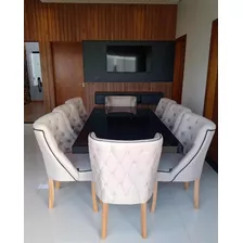 Mesa De Jantar Brilho Com 8 Poltronas Capitonê